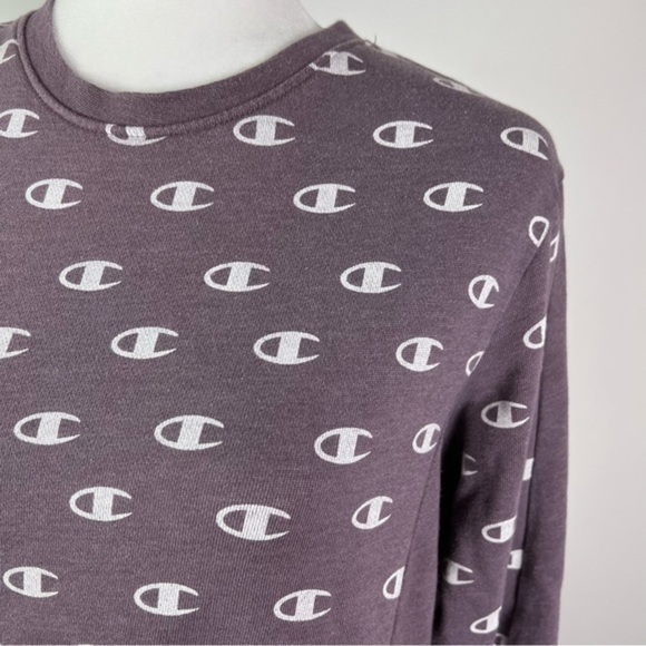 Champion Logo All Over Print Sweatshirt womens purple white size small - Picture 4 of 10